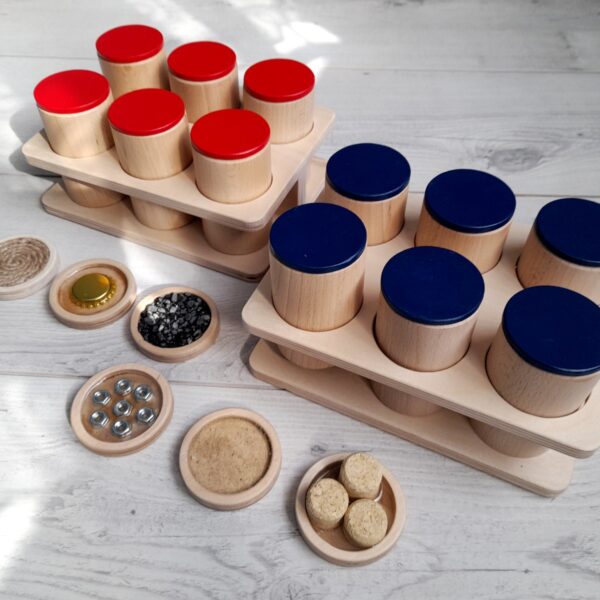 Memory dźwiękowe - pudełka dźwiękowe Montessori z dyskami sensorycznymi