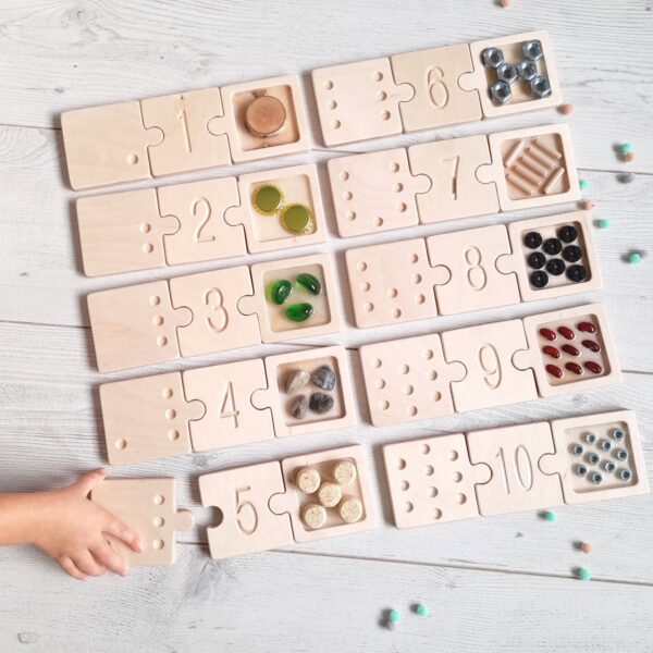 Matematyczne puzzle sensoryczne - Drewniana pomoc edukacyjna do nauki liczenia