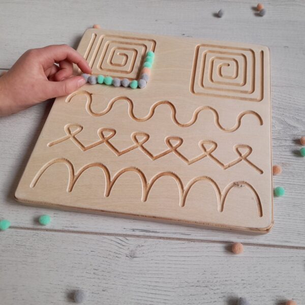 Dwustronna Tabliczka Grafomotoryczna Montessori - naturalne drewno